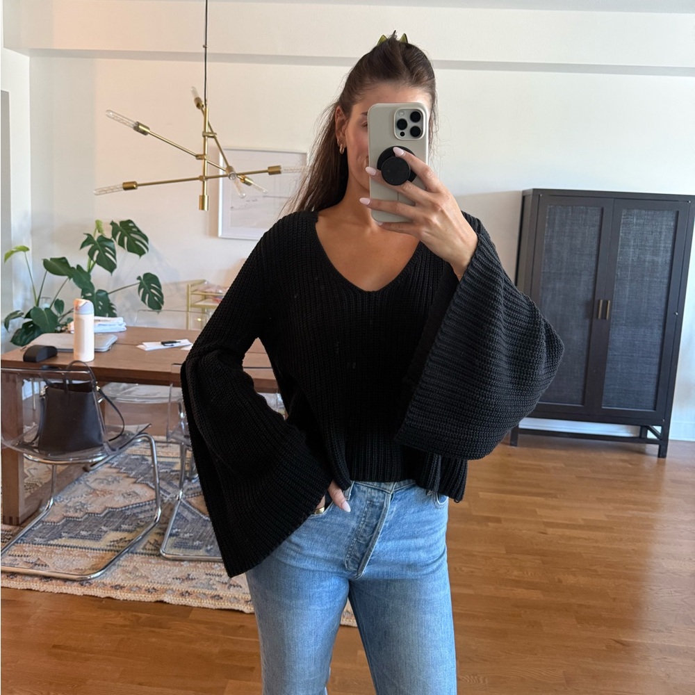Free People Black Knit Pullover